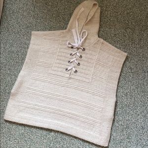 LOU & GREY. Hooded poncho lace up cream thick knit. Cozy one size